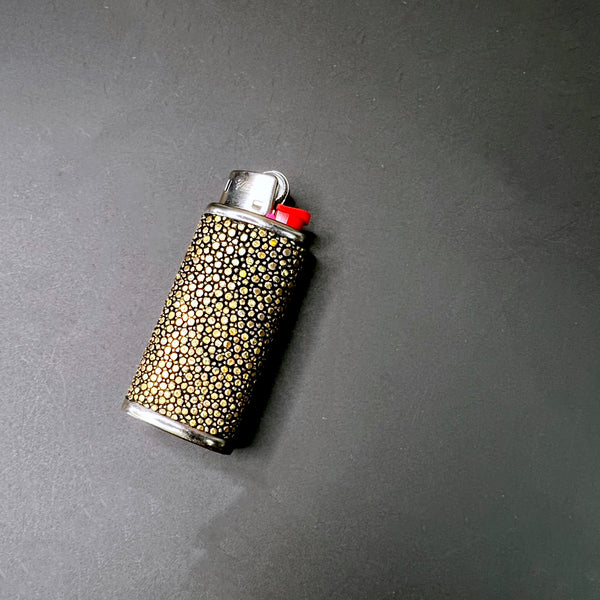 Mini Bic Lighter Cover in Holographic Gold Stingray Skin