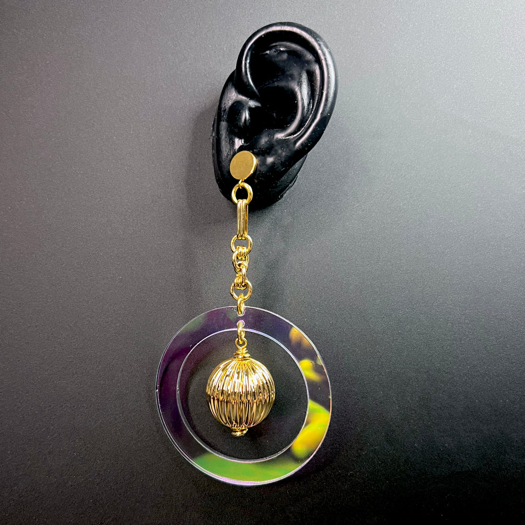 Orbital Elegance: Iridescent Gold Sphere Earrings