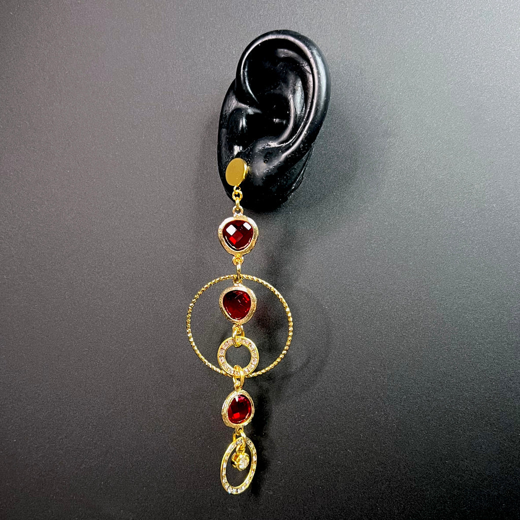 Garnet Crystal Gold Drop Earrings