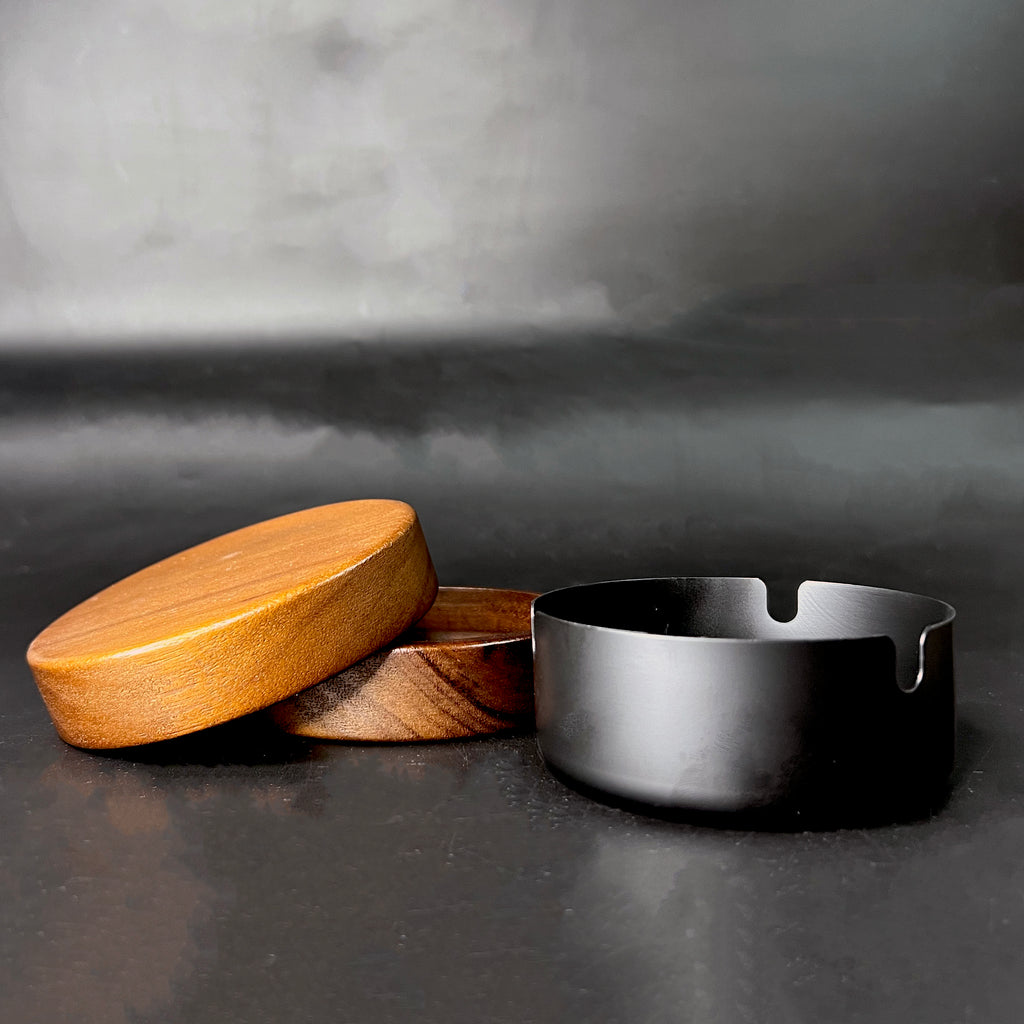 Wood and Matte Black Hideaway Ashtray